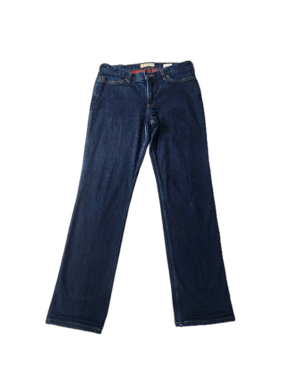 Carhartt Womens Straight Leg Jeans Flannel Lined Dark Wash Blue Denim 12 Tall
